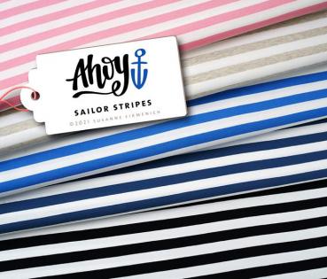 Baumwolljersey Ahoy Sailor Stripes Mittelgrau-Melange/Weiß