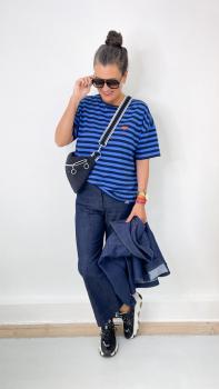 Baumwolljersey Ahoy Sailor Stripes Blue Navy/Bluette