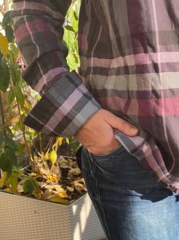 Preview: Madraskaro aus Baumwollgemisch - LILA/GRAU