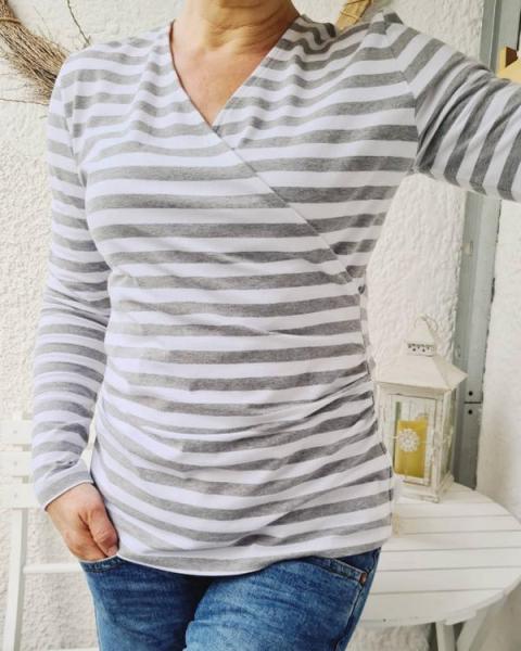 Baumwolljersey Ahoy Sailor Stripes Mittelgrau-Melange/Weiß