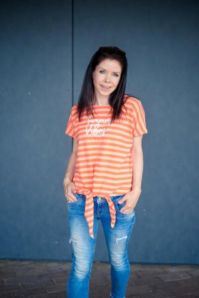 Baumwolljersey Ahoy Sailor Stripes Luce Rosso/Nude