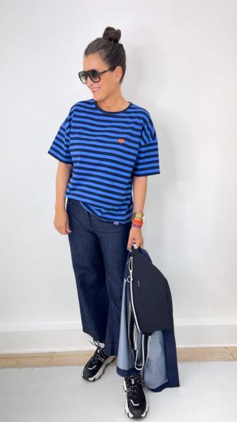 Baumwolljersey Ahoy Sailor Stripes Blue Navy/Bluette
