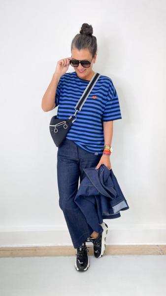 Baumwolljersey Ahoy Sailor Stripes Blue Navy/Bluette