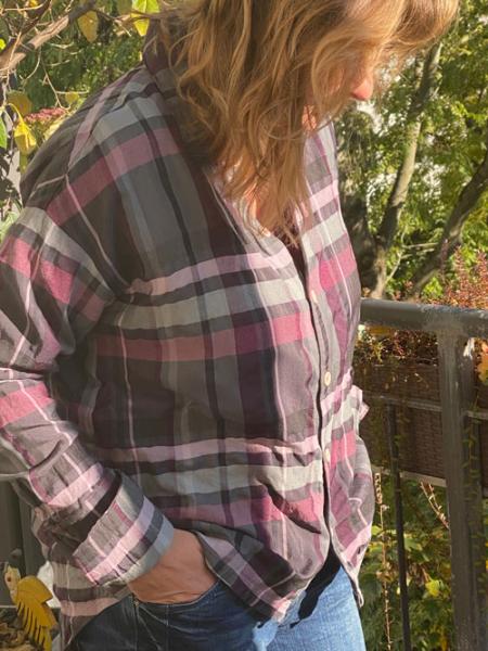 Madraskaro aus Baumwollgemisch - LILA/GRAU